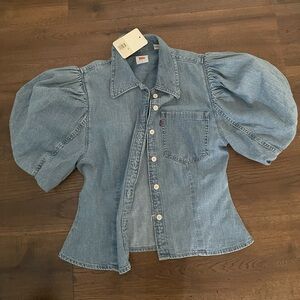 Levi's Blue Puff Sleeve Denim Top